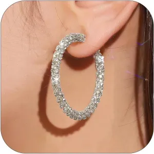 Big Hoop Rhinestone Earrings for Women Trendy Prom Dresses 2025 Big Gold/Silver Hoop Earrings Large Glitter Hoop Earrings Sparkly Hoops Earring Wedding Prom Formal Jewelry Gifts