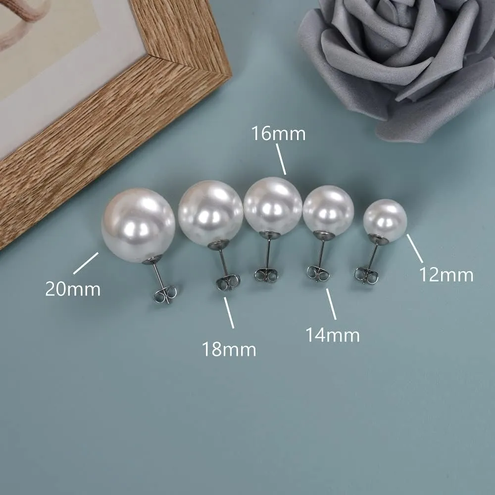 Big Pearl Earrings - Extra Oversized Classic Faux Round Large Simulated Pearl Studs for Women,Hypoallergenic to Sensitive Ears
