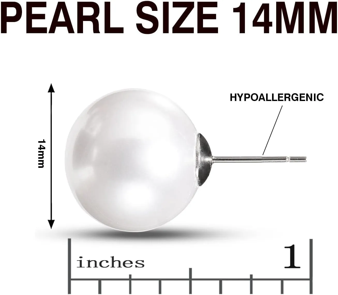 Big Pearl Earrings - Extra Oversized Classic Faux Round Large Simulated Pearl Studs for Women,Hypoallergenic to Sensitive Ears