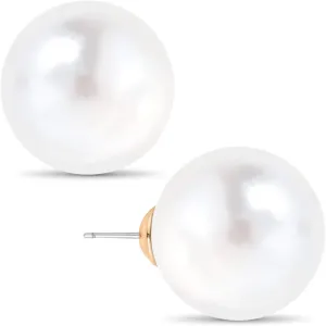 Big Simulated Pearl Earrings for Women - Oversized Classic Faux Round Large Ear Studs, Hypoallergenic and Safe for Sensitive Ears