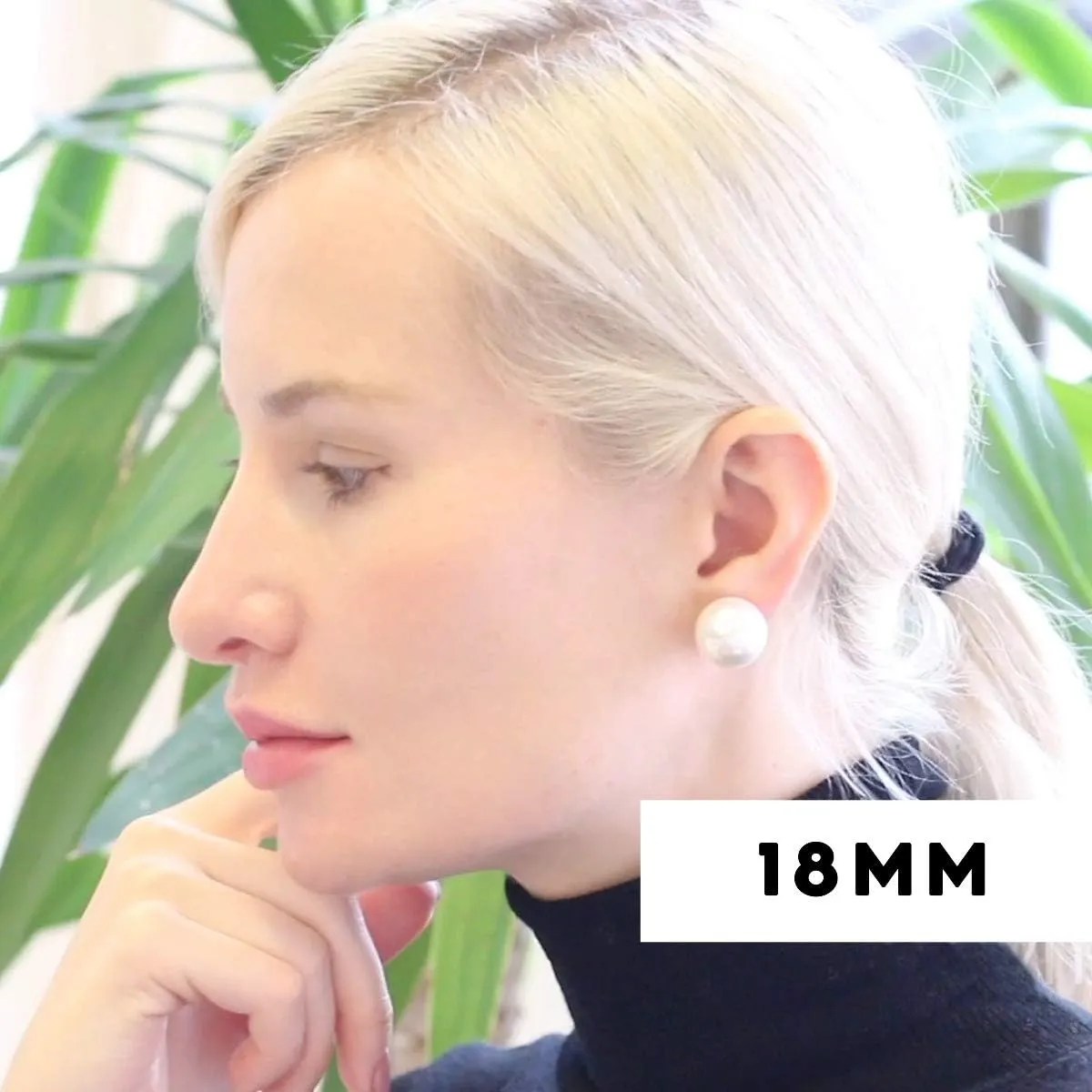 Big Simulated Pearl Earrings for Women - Oversized Classic Faux Round Large Ear Studs, Hypoallergenic and Safe for Sensitive Ears