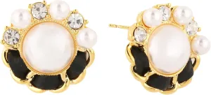 Big Simulated Pearl Shell Earrings for Women - Oversized Classic Round Large Ear Studs, Crystals Rhinestones Art Vintage Natural Stone Earrings with Wedding Style