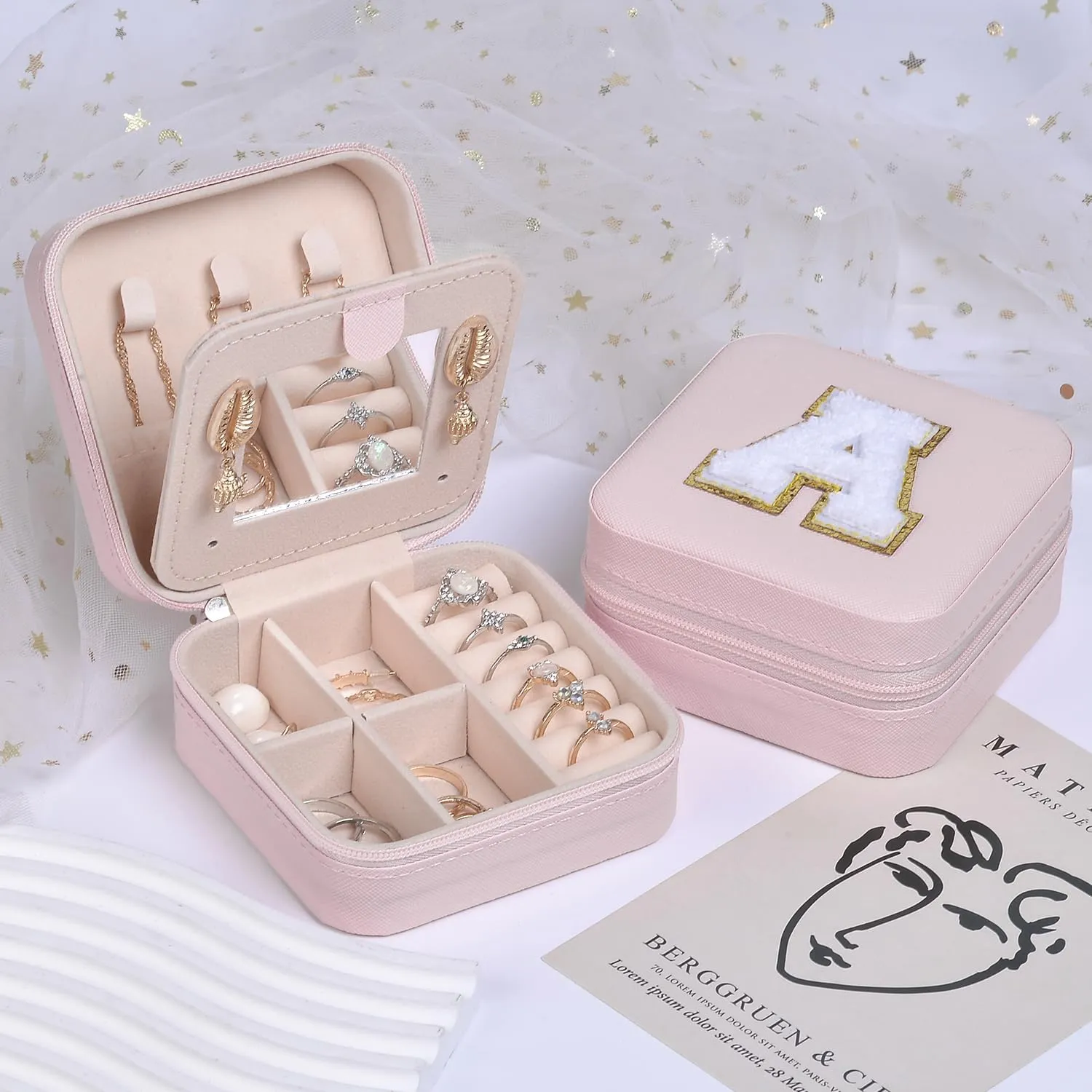 Birthday Gifts for Women Girls - Pink Travel Jewelry Case | Gifts for Women, Mothers, Bridesmaids - Personalized Trendy Travel Jewelry Box With C Initial