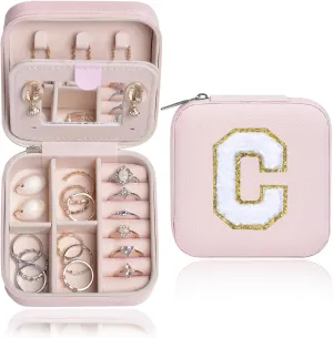 Birthday Gifts for Women Girls - Pink Travel Jewelry Case | Gifts for Women, Mothers, Bridesmaids - Personalized Trendy Travel Jewelry Box With C Initial