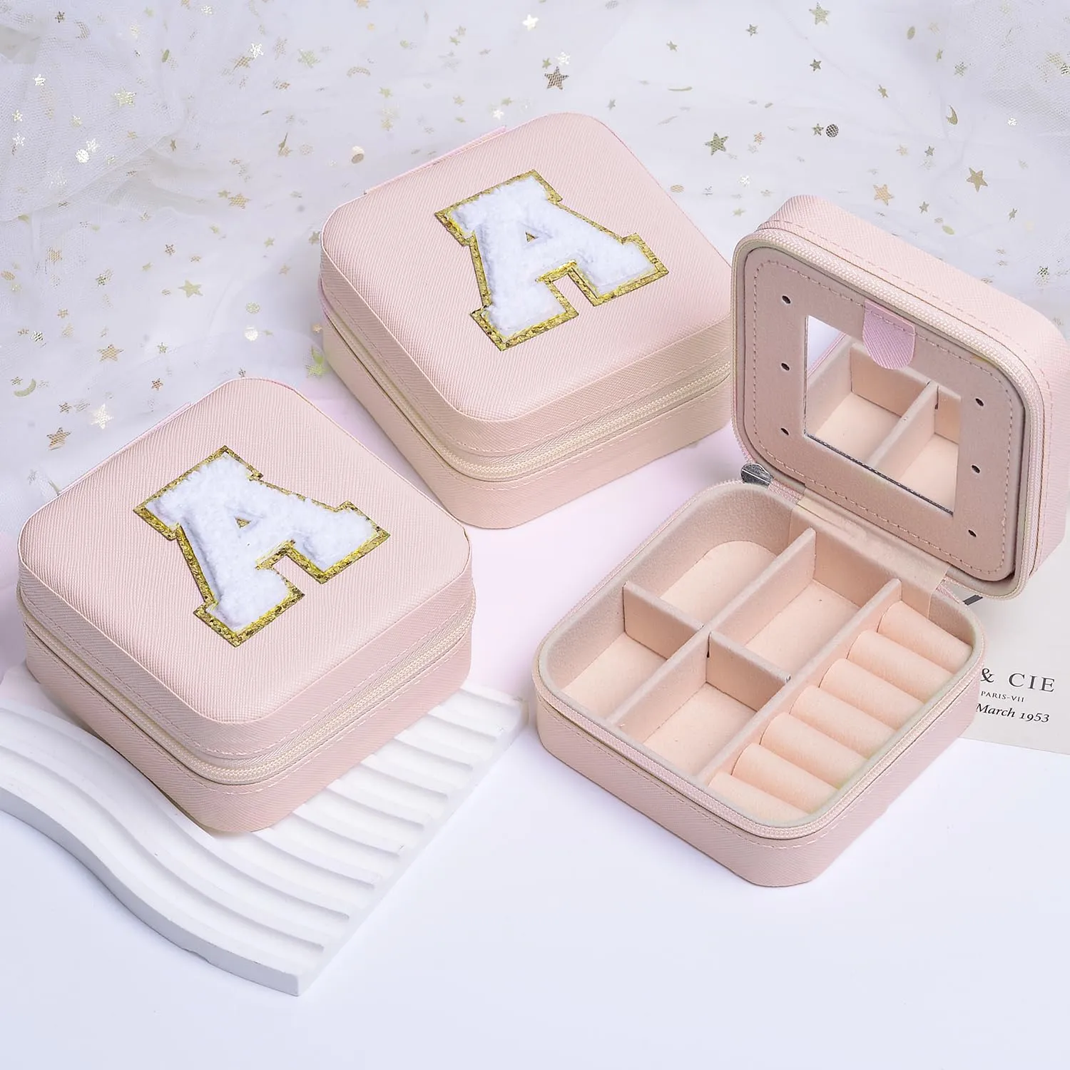 Birthday Gifts for Women Girls - Pink Travel Jewelry Case | Gifts for Women, Mothers, Bridesmaids - Personalized Trendy Travel Jewelry Box With C Initial