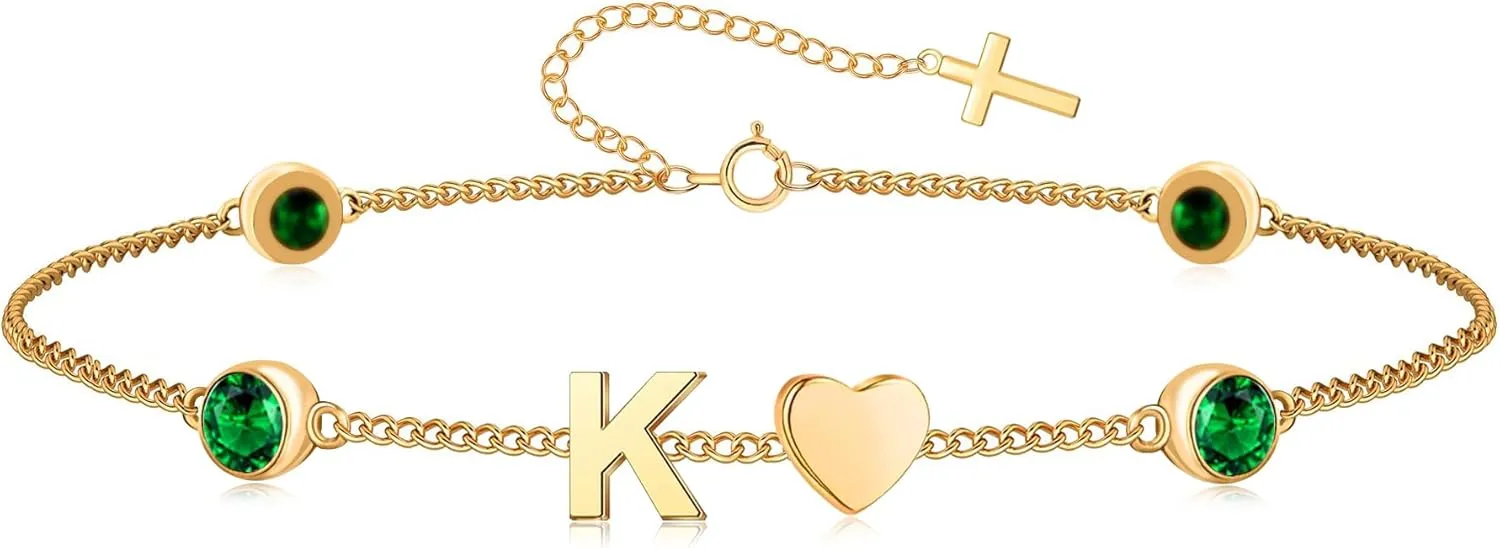 Birthstone Bracelets for Women Dainty Simple Cross Bracelet Initial Bracelet Birthday Anniversary Valentine's Mother's Day Gifts for Mom Wife Mom Her Girl