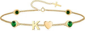 Birthstone Bracelets for Women Dainty Simple Cross Bracelet Initial Bracelet Birthday Anniversary Valentine's Mother's Day Gifts for Mom Wife Mom Her Girl