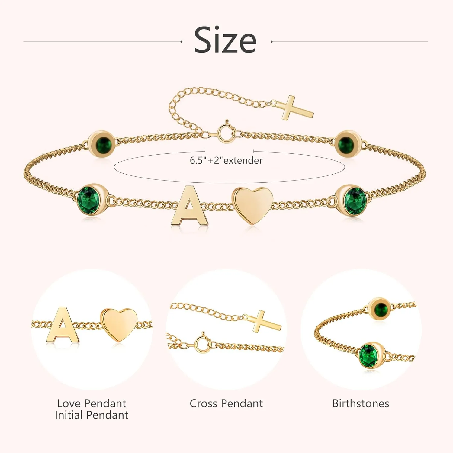 Birthstone Bracelets for Women Dainty Simple Cross Bracelet Initial Bracelet Birthday Anniversary Valentine's Mother's Day Gifts for Mom Wife Mom Her Girl