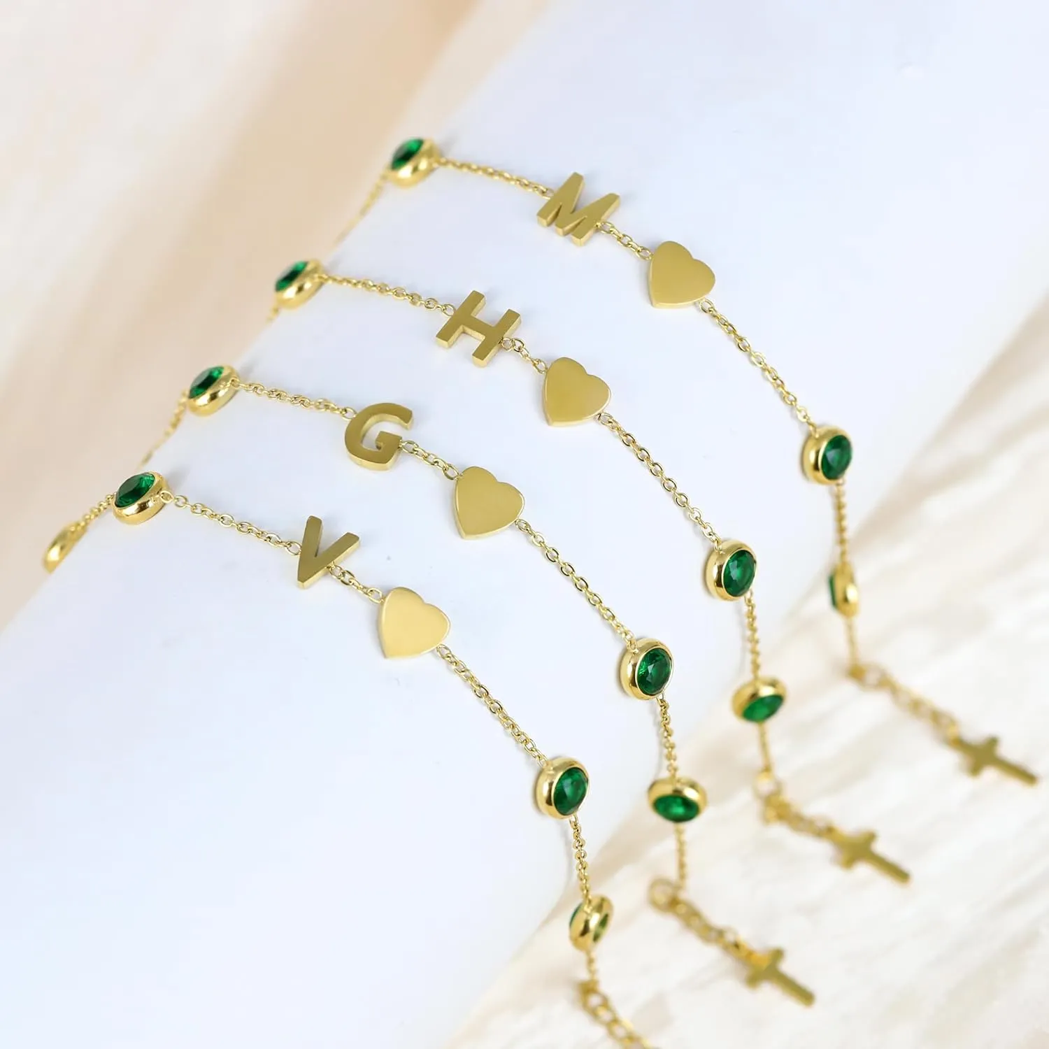 Birthstone Bracelets for Women Dainty Simple Cross Bracelet Initial Bracelet Birthday Anniversary Valentine's Mother's Day Gifts for Mom Wife Mom Her Girl