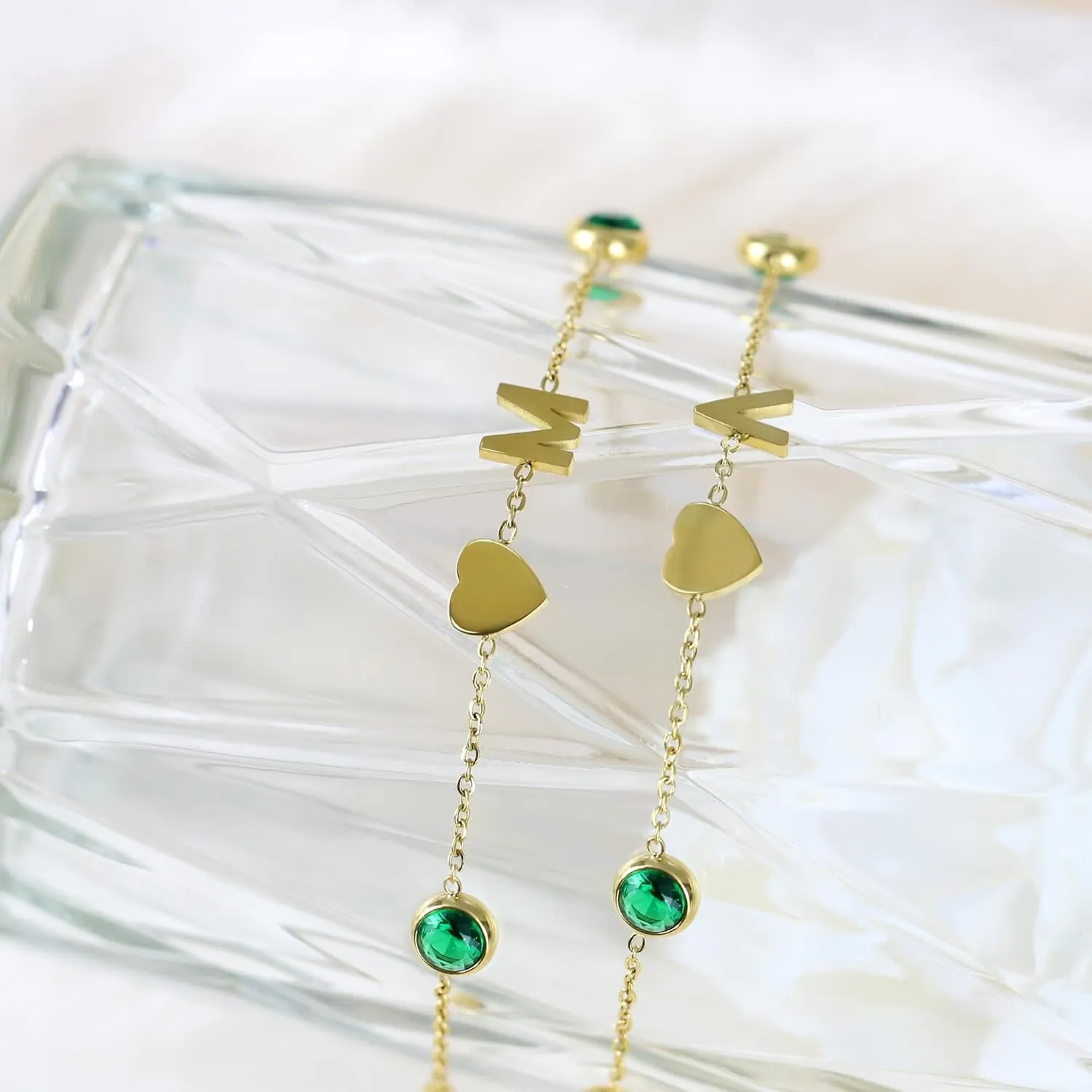 Birthstone Bracelets for Women Dainty Simple Cross Bracelet Initial Bracelet Birthday Anniversary Valentine's Mother's Day Gifts for Mom Wife Mom Her Girl