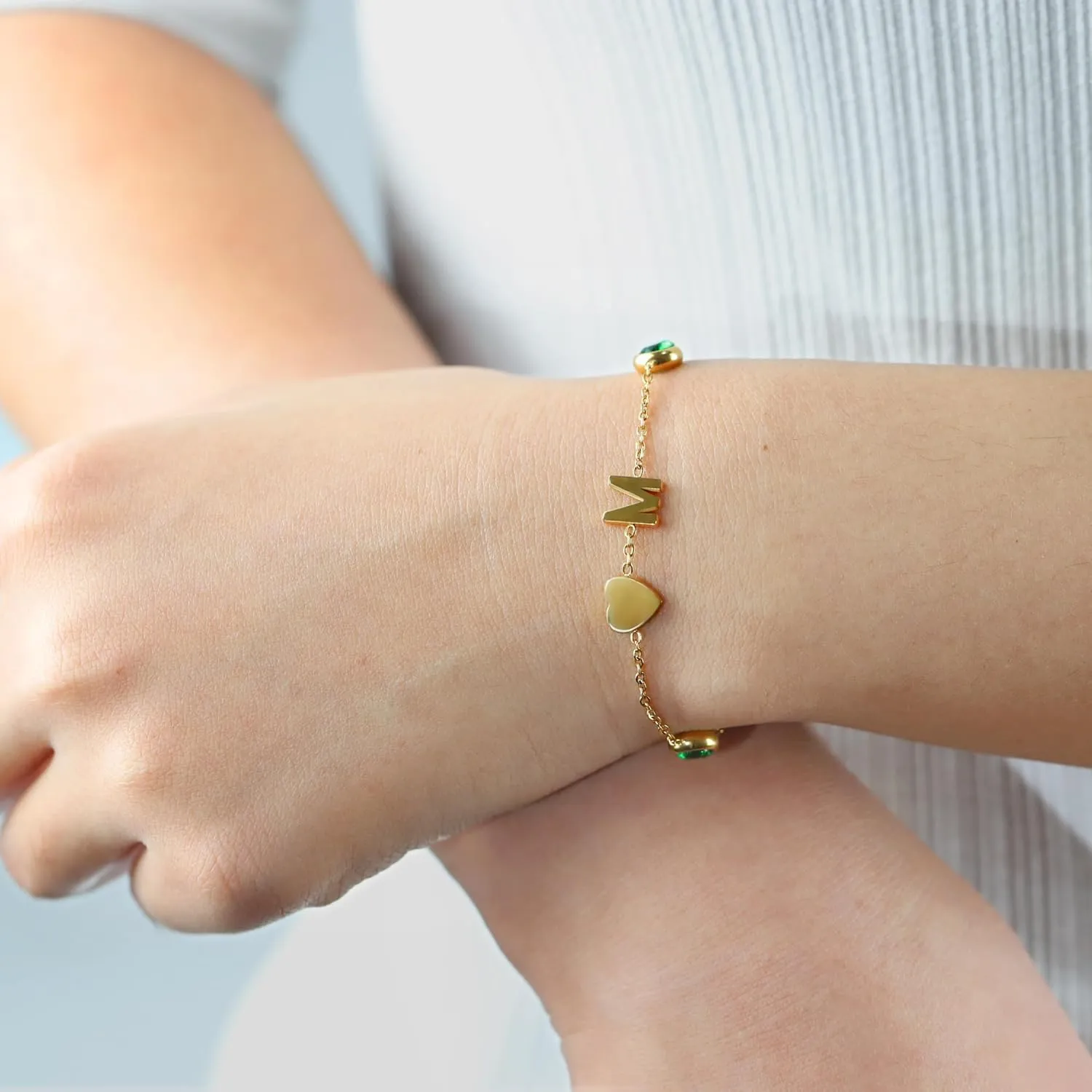 Birthstone Bracelets for Women Dainty Simple Cross Bracelet Initial Bracelet Birthday Anniversary Valentine's Mother's Day Gifts for Mom Wife Mom Her Girl