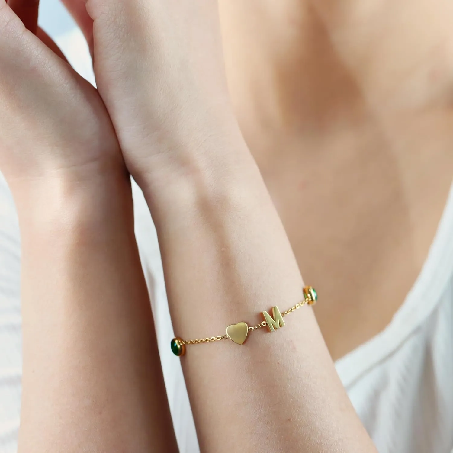 Birthstone Bracelets for Women Dainty Simple Cross Bracelet Initial Bracelet Birthday Anniversary Valentine's Mother's Day Gifts for Mom Wife Mom Her Girl