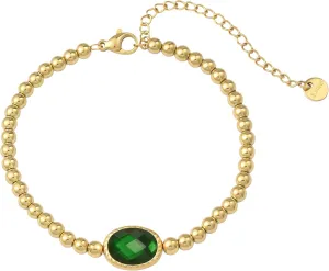 Birthstone Gold Bracelets for Women Non Tarnish Trendy Dainty 14K Gold Plated Bracelet Stack Stackable Blue Green May Emerald Friendship Bracelets Fashion Jewelry Gifts for Mom Best Friend
