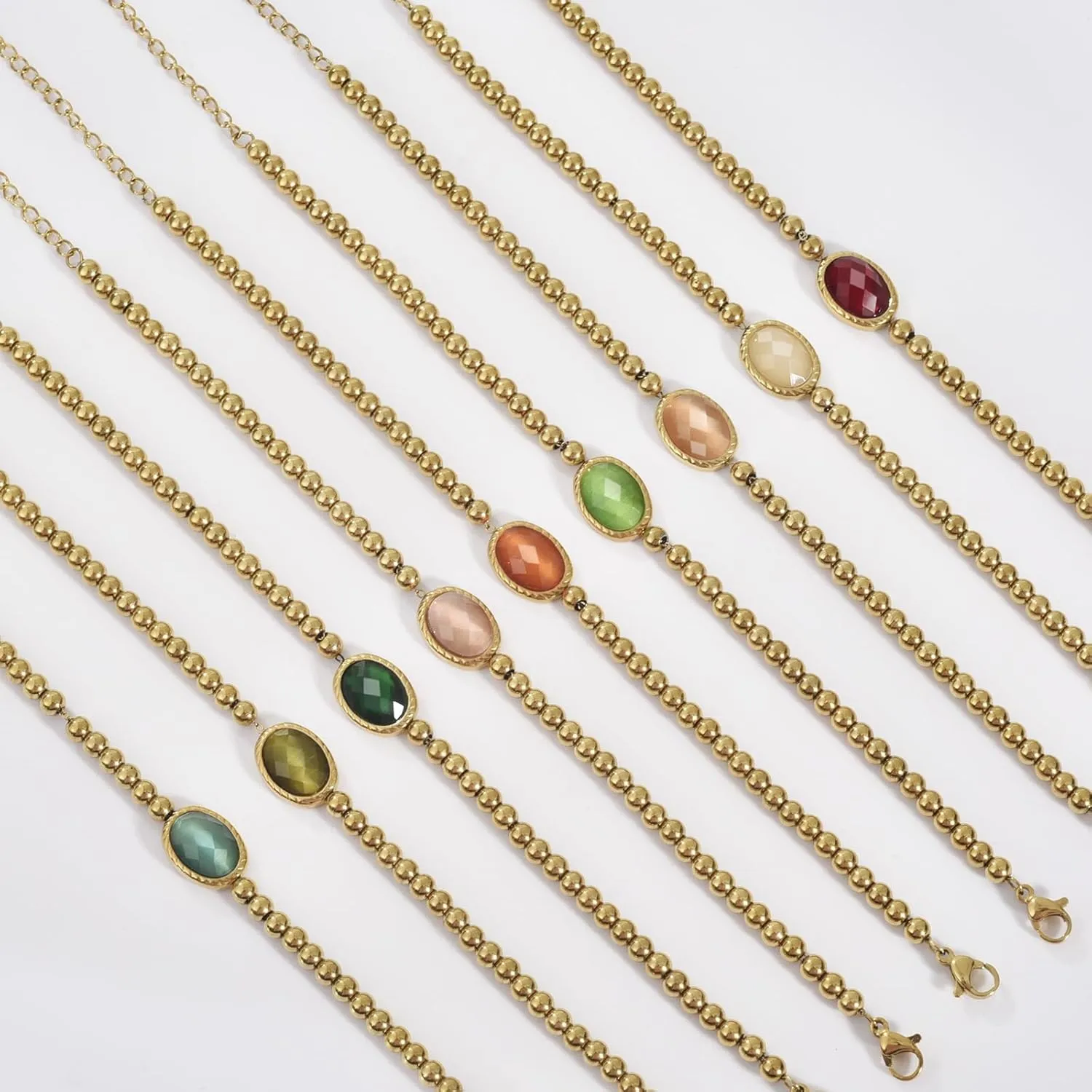 Birthstone Gold Bracelets for Women Non Tarnish Trendy Dainty 14K Gold Plated Bracelet Stack Stackable Blue Green May Emerald Friendship Bracelets Fashion Jewelry Gifts for Mom Best Friend