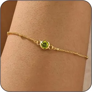 Birthstone Gold Bracelets for Women Trendy Dainty 14K Gold Plated Bracelet Stack Simple Green Emerald Friendship Bracelets Jewelry Birthday Gifts for Mother Wife Friend