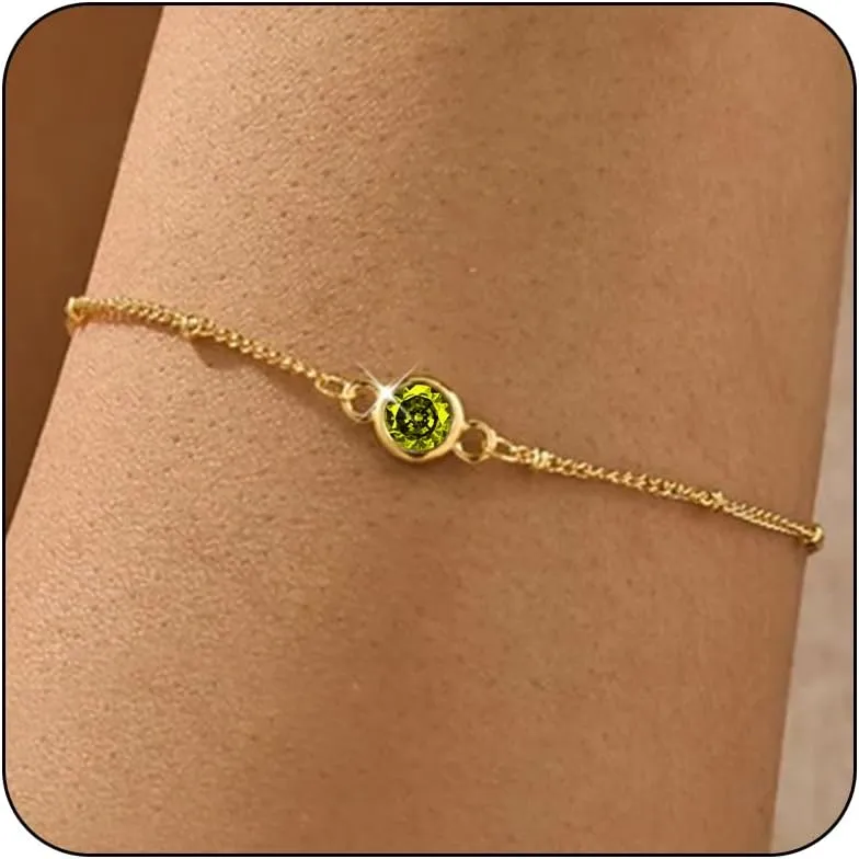 Birthstone Gold Bracelets for Women Trendy Dainty 14K Gold Plated Bracelet Stack Simple Green Emerald Friendship Bracelets Jewelry Birthday Gifts for Mother Wife Friend