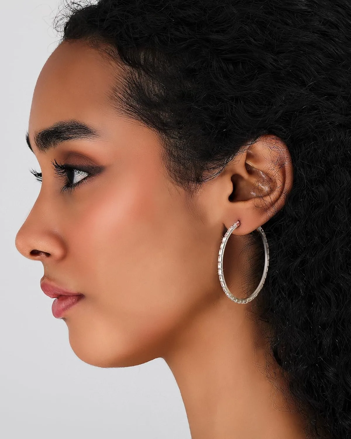 Black Earrings for Women Large Rhinestone Hoop Earrings 14K Gold Silver Plated Big CZ Hoop Earrings Hypoallergenic Jewelry With Crystals For women 40/50/60 mm