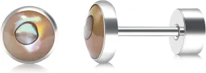BLISI Abalone Pure Titanium Stud Earrings 4mm Natural Stone Women Earrings Hypoallergenic Gemstone Earring for Sensitive Ears 20G