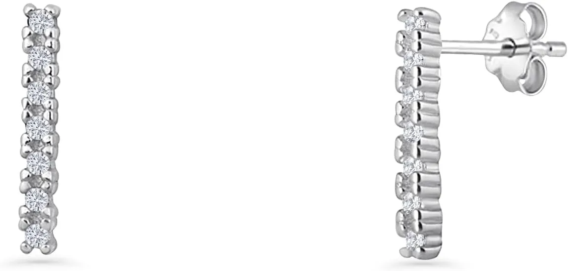 Blue Apple Co Minimalist 6mm Line Bar Stud Earring Cubic Zirconia Classic Style Butterfly Push Back Earrings For Women 925 Sterling Silver Wedding Gift For Her