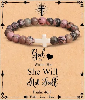 Blue Drop Inspirational Christian Gifts for Women Men Cross Beads Bracelets Adjustable Faith Easter Catholic Religious Christian Jewelry Healing Natural Stone Meaningful Baptism Communion Bracelets