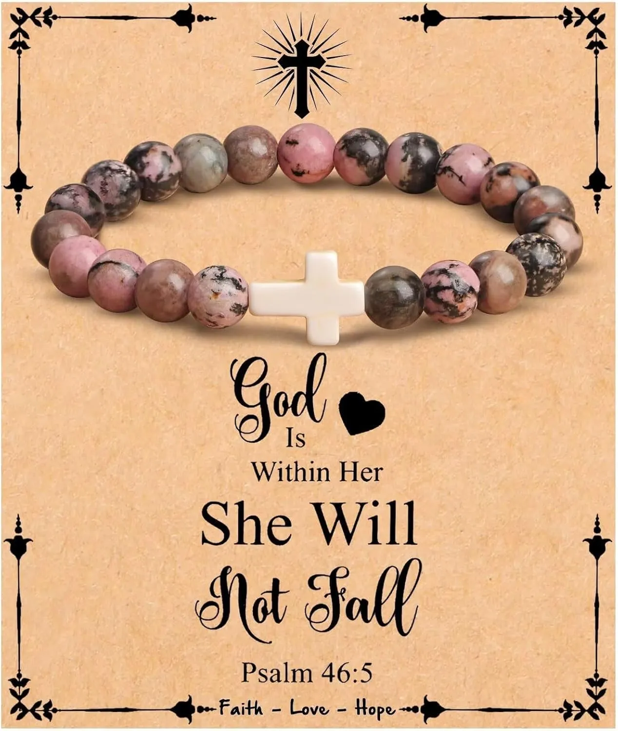 Blue Drop Inspirational Christian Gifts for Women Men Cross Beads Bracelets Adjustable Faith Easter Catholic Religious Christian Jewelry Healing Natural Stone Meaningful Baptism Communion Bracelets