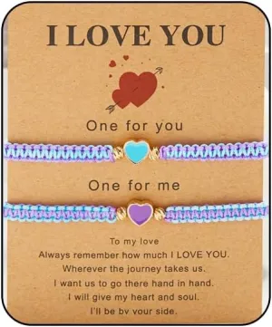Blue Friendship Bracelets For Women, 2Pcs Matching Heart Braided Adjustable Simple Personalized Gifts Jewelry