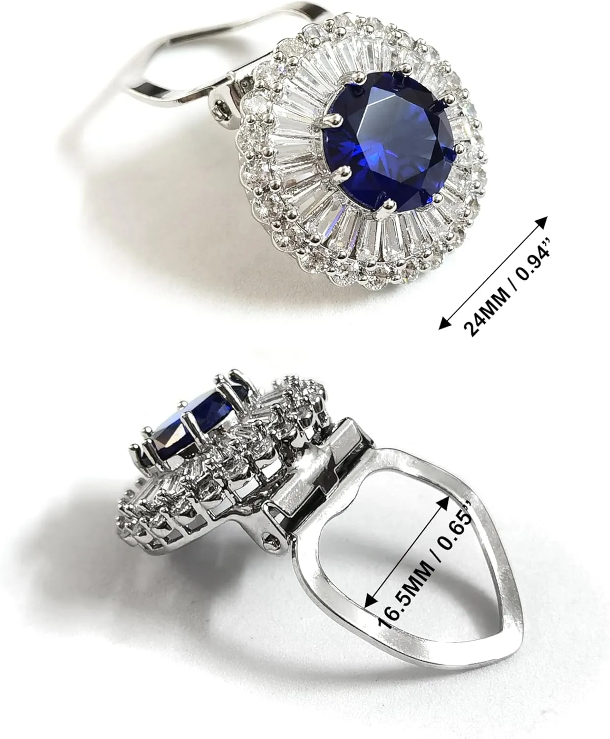 Blue Rhinestone Scarf Ring Clip for Women - Neckline Tie Clip Circular Scarf Rings Jewelry Silver Base Zircon Imitation Diamond for Wedding, Elegant Occasion, Pocket Square Clasp