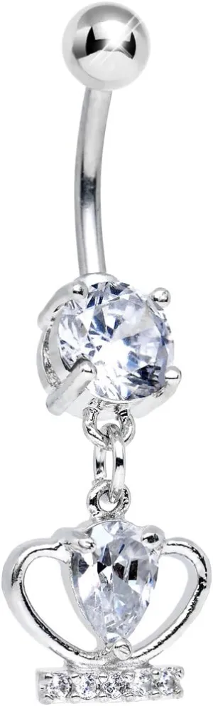 Body Candy Clear Royal Duchess Sparkling Crown Dangle Belly Ring