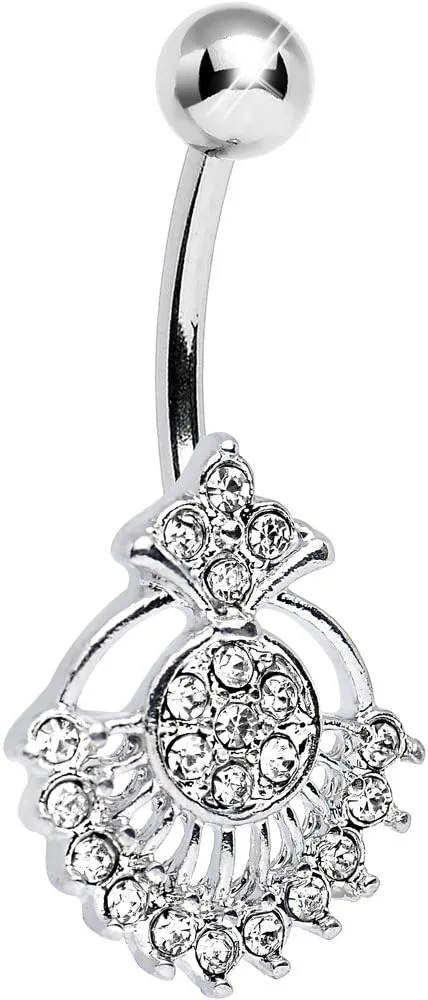 Body Candy Clear Sparkling Victoriana Opera Fan Belly Button Ring