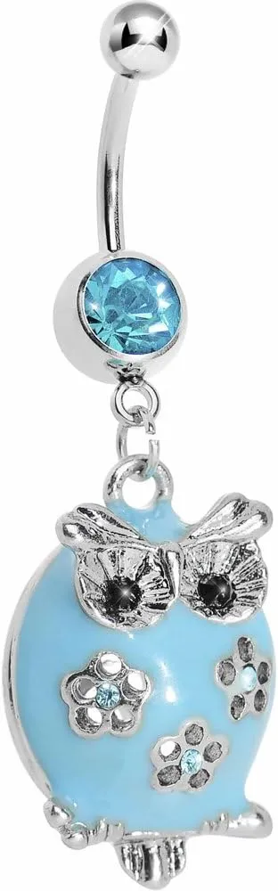 Body Candy Pretty Light Blue Owl Dangle Belly Ring