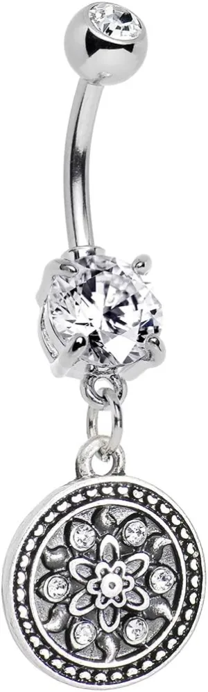 Body Candy Stainless Steel Clear Sparkling Mandala Medallion Dangle Belly Ring