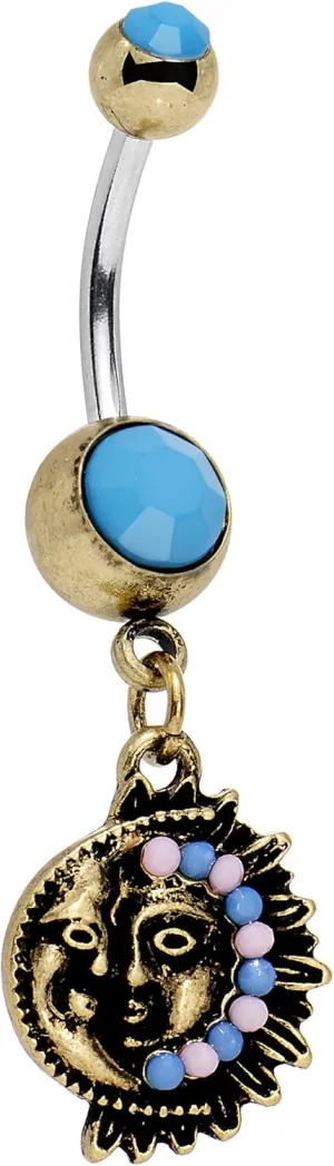 Body Candy Stainless Steel Southwestern Fun with Moon and Sun Dangle Belly Ring