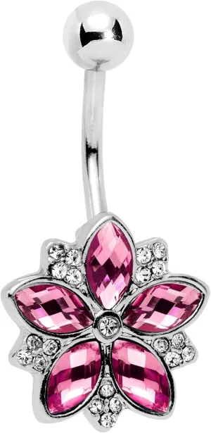 Body Candy Steel Sparkling Snow Flower Charm Belly Button Ring