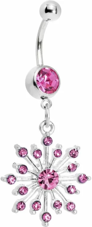 Body Candy Winter Holiday Pink Sparkling Christmas Snowflake Dangle Belly Ring