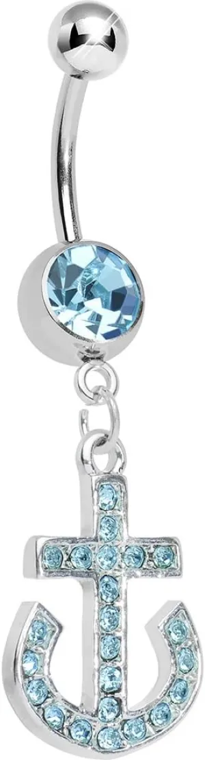 Body Candy Womens Brilliant Blue Paved Sparkling Anchor Dangle Belly Ring