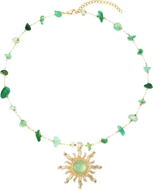 Boho Sun Necklace for Women Nature Stone Crystal Necklace Gothic Jewelry Gift for Women Prom Party Outfit Accessories