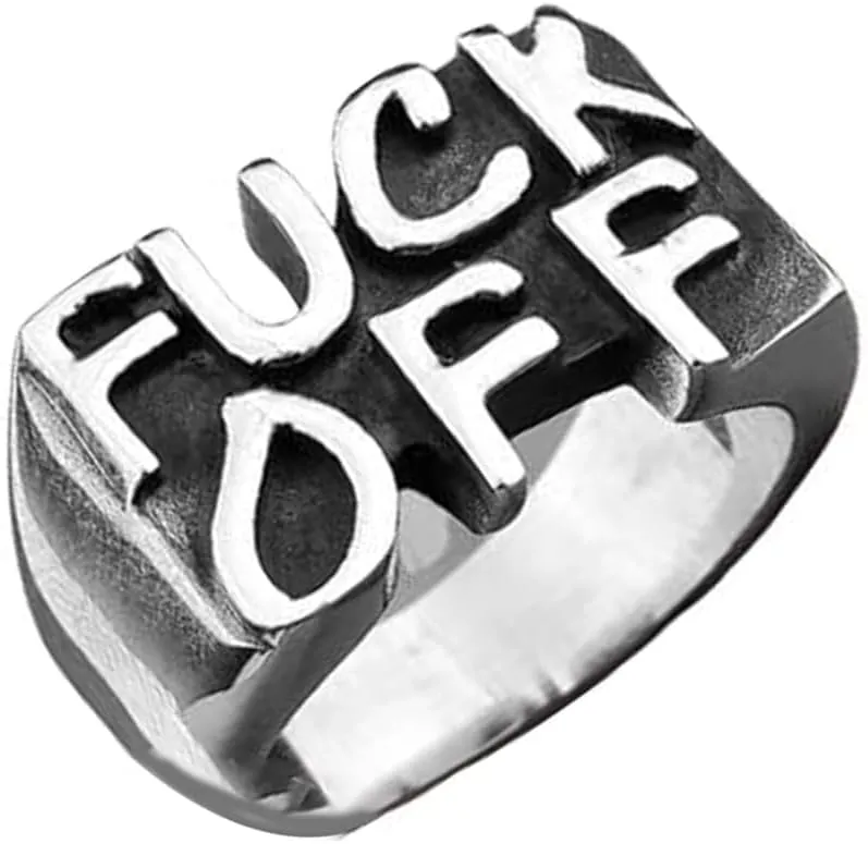 Bold F*Ck You Ring, Creative Fuck You Retro Style Mood Control Alloy Ring, Fuck You My Trauma Signet Doom Ring Jewelry Gift for Men Women, Fuck it Middle Finger Hip Hop Punk Biker Rings