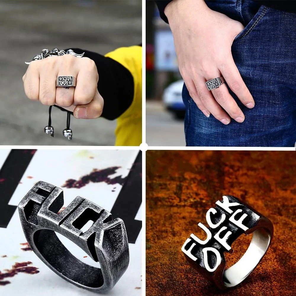Bold F*Ck You Ring, Creative Fuck You Retro Style Mood Control Alloy Ring, Fuck You My Trauma Signet Doom Ring Jewelry Gift for Men Women, Fuck it Middle Finger Hip Hop Punk Biker Rings