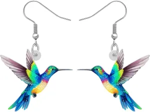 BONSNY Acrylic Dangling Novelty Fun Blue Cute hummingbird Earrings Hypoallergenic Designer Jewelry Gifts For Women
