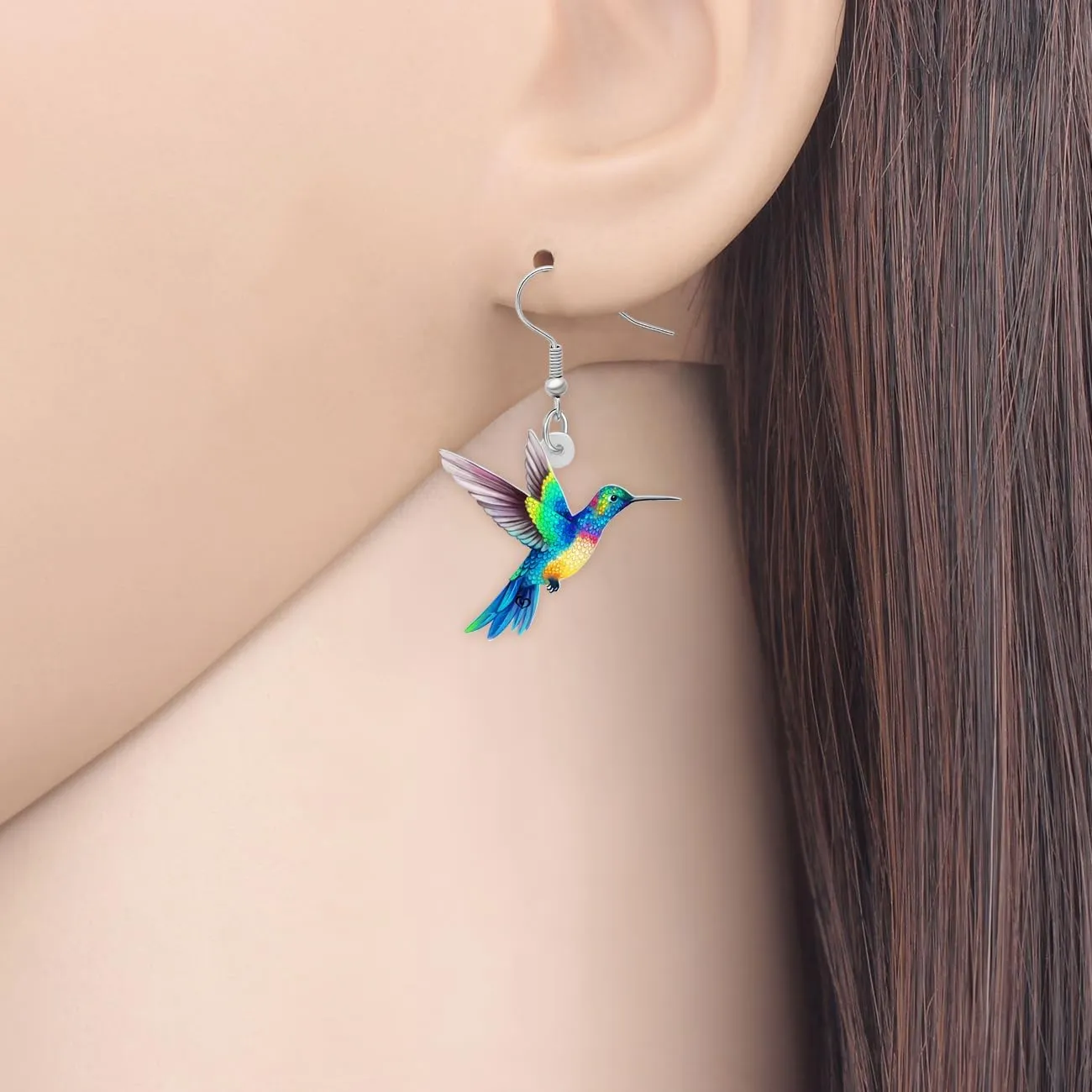 BONSNY Acrylic Dangling Novelty Fun Blue Cute hummingbird Earrings Hypoallergenic Designer Jewelry Gifts For Women