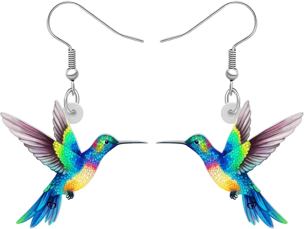 BONSNY Acrylic Dangling Novelty Fun Blue Cute hummingbird Earrings Hypoallergenic Designer Jewelry Gifts For Women