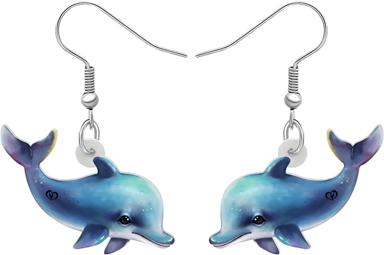 BONSNY Acrylic Dangling Novelty Fun Orange Cute Dolphin Earrings Hypoallergenic Designer Ocean Animals Jewelry Gifts For Women