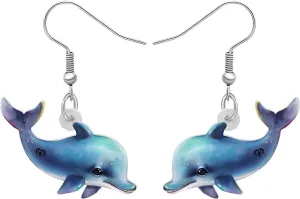 BONSNY Acrylic Dangling Novelty Fun Orange Cute Dolphin Earrings Hypoallergenic Designer Ocean Animals Jewelry Gifts For Women
