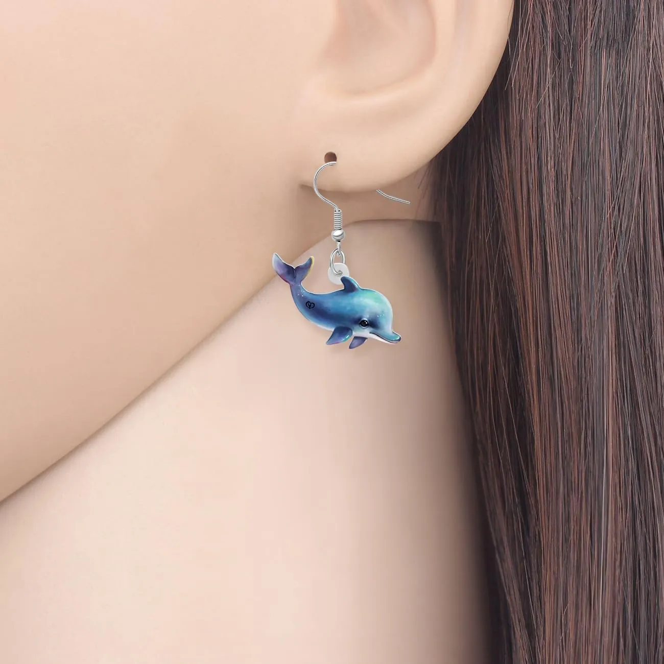 BONSNY Acrylic Dangling Novelty Fun Orange Cute Dolphin Earrings Hypoallergenic Designer Ocean Animals Jewelry Gifts For Women