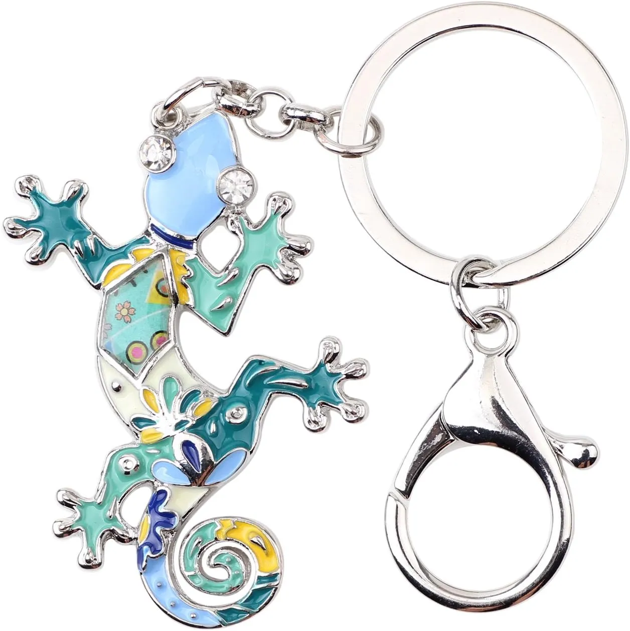 BONSNY Enamel Metal Gecko Lizard Key Chains For Women Car Purse bag Rings Charms Gift