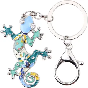 BONSNY Enamel Metal Gecko Lizard Key Chains For Women Car Purse bag Rings Charms Gift
