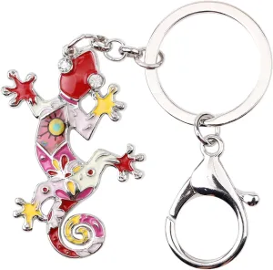 BONSNY Enamel Metal Gecko Lizard Key Chains For Women Car Purse bag Rings Charms Gift