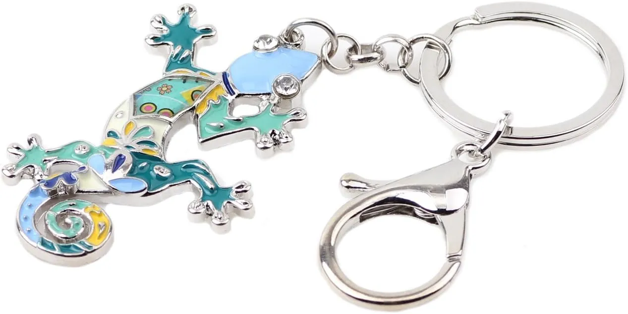 BONSNY Enamel Metal Gecko Lizard Key Chains For Women Car Purse bag Rings Charms Gift