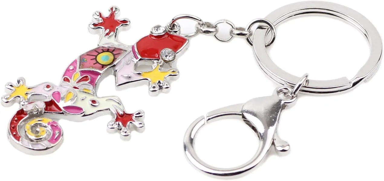 BONSNY Enamel Metal Gecko Lizard Key Chains For Women Car Purse bag Rings Charms Gift
