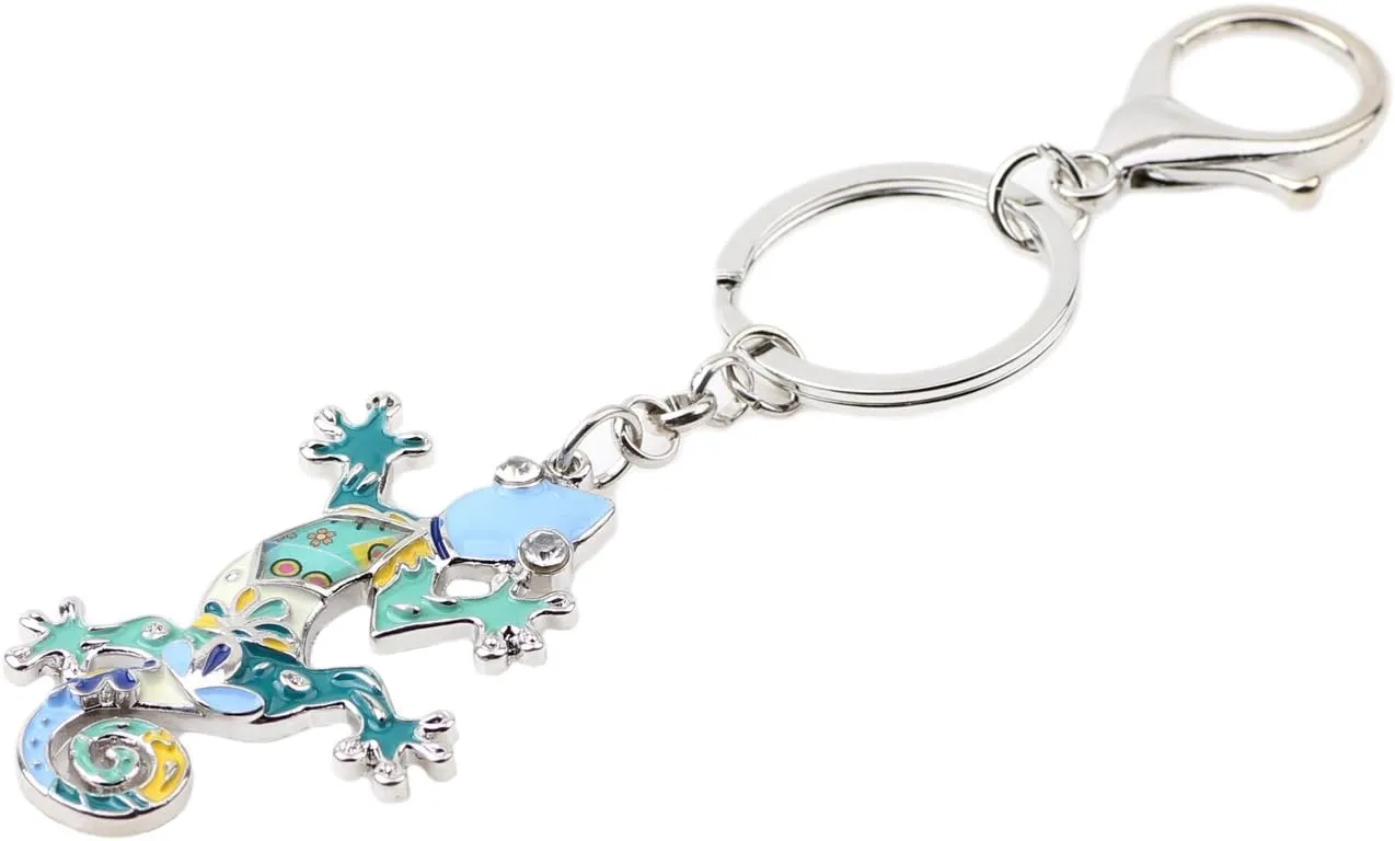 BONSNY Enamel Metal Gecko Lizard Key Chains For Women Car Purse bag Rings Charms Gift